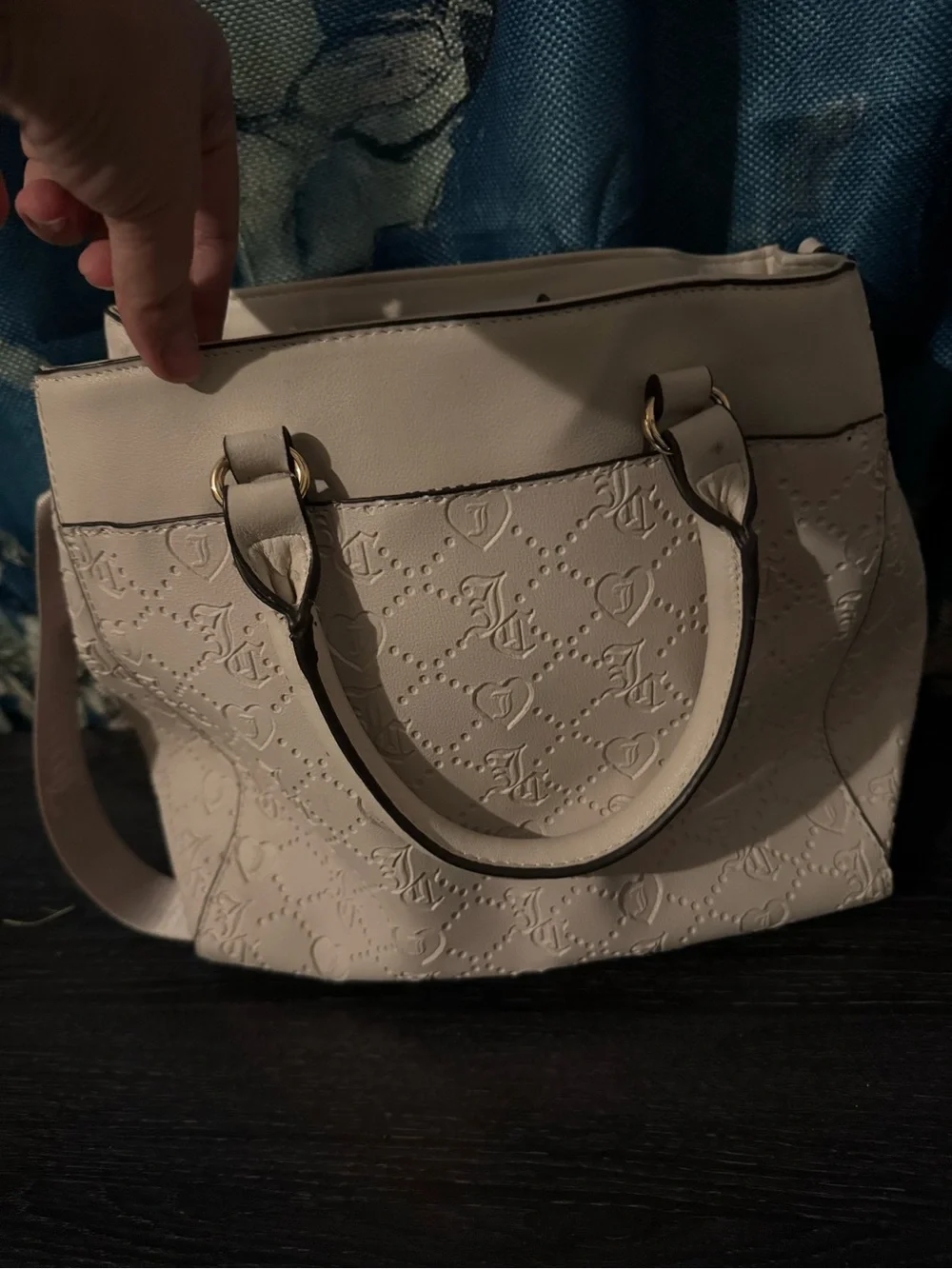 Juicy Couture Ivory Embossed Satchel with Crystal Logo